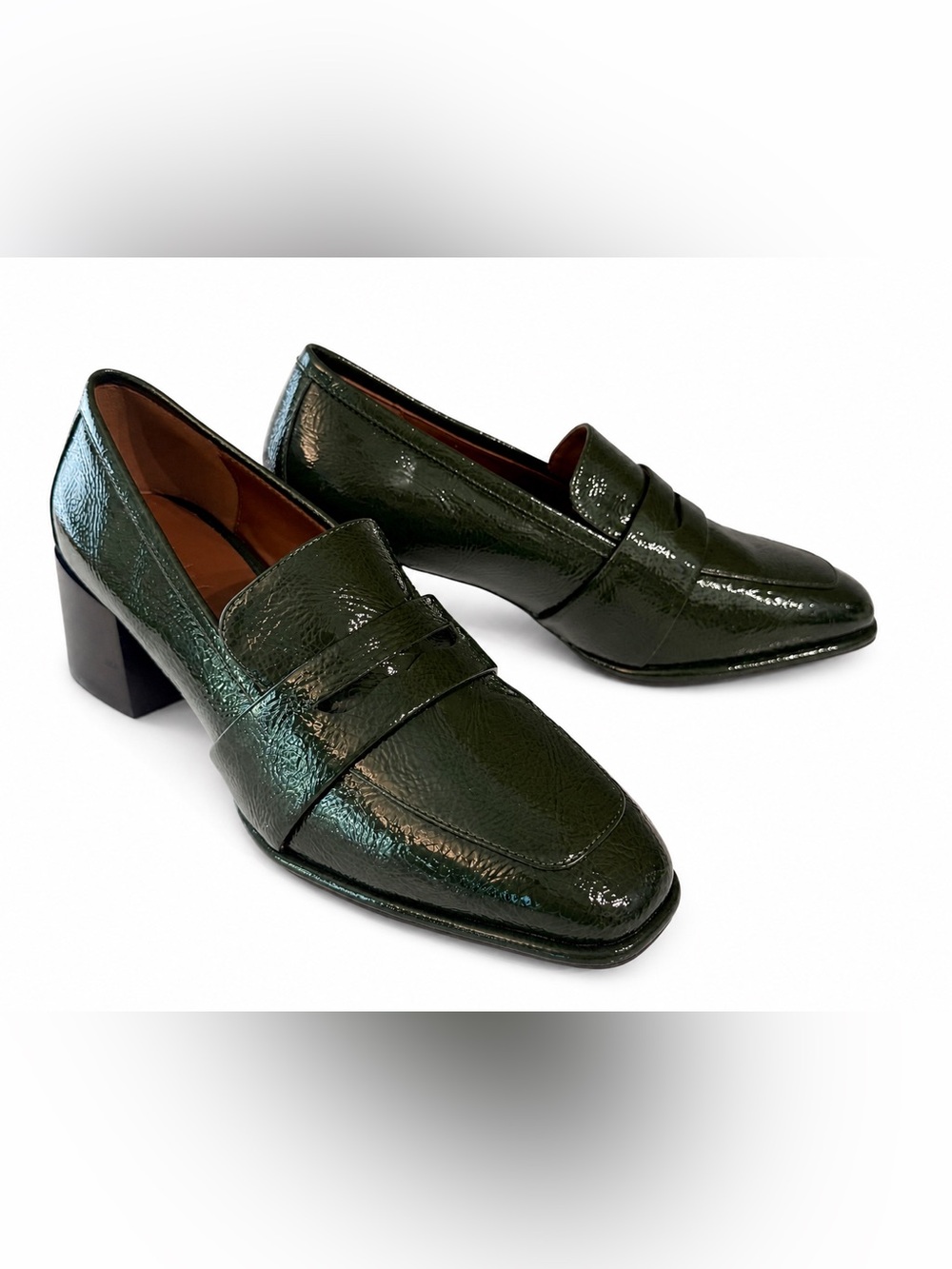 Green parent block heel penny loafers by Aerosoles. Retro Y2K style- 8